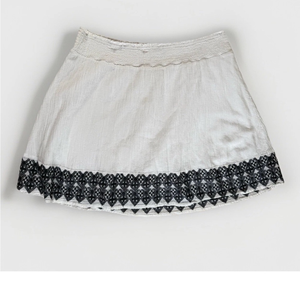 Old Navy White Linen Blend Skirt Size XL Embroidered Boho Coastal Beachy